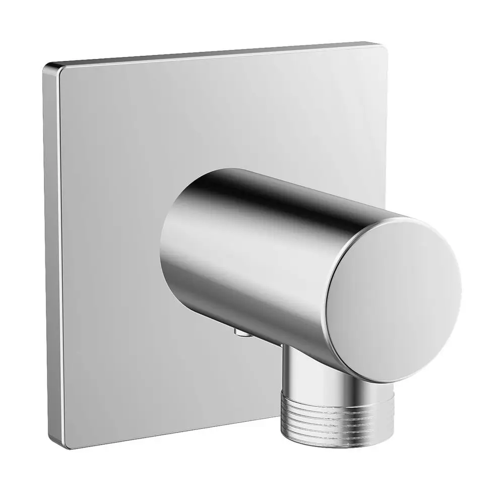 Wandanschlussbogen aus verchromtem Material mit eckiger Rosette, von HANSA, zur Verbindung von Wasserleitungen mit G1/2 Anschluss.